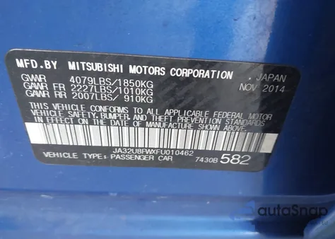 2015 Mitsubishi Lancer Gt z USA, uszkodzony, nr VIN JA32U8FWXFU010462